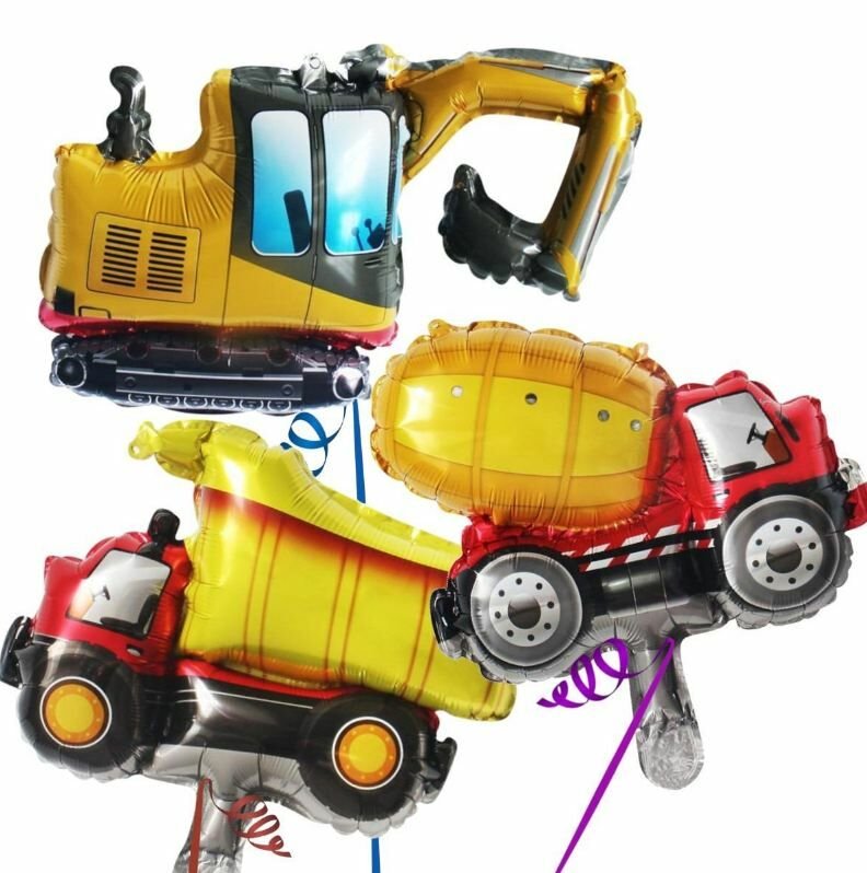 3lü Mini İnşaat Arabaları Folyo Balon