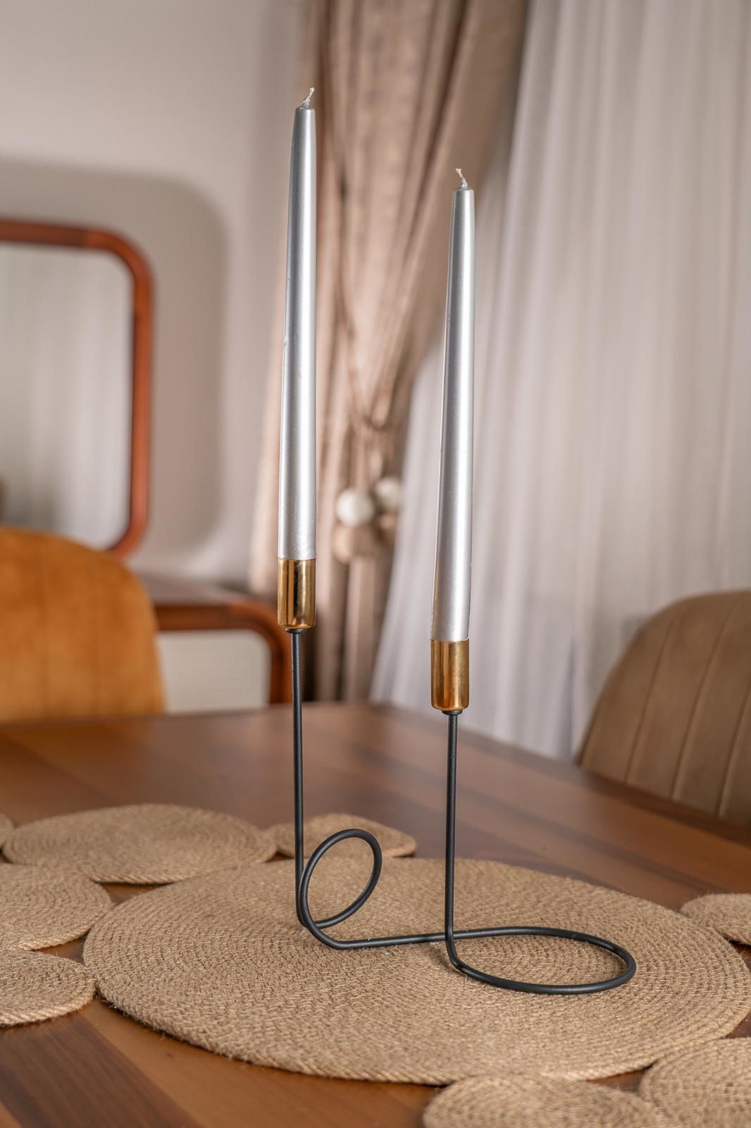 Metalik Gümüş Şamdan Mumu 25cm 10'lu