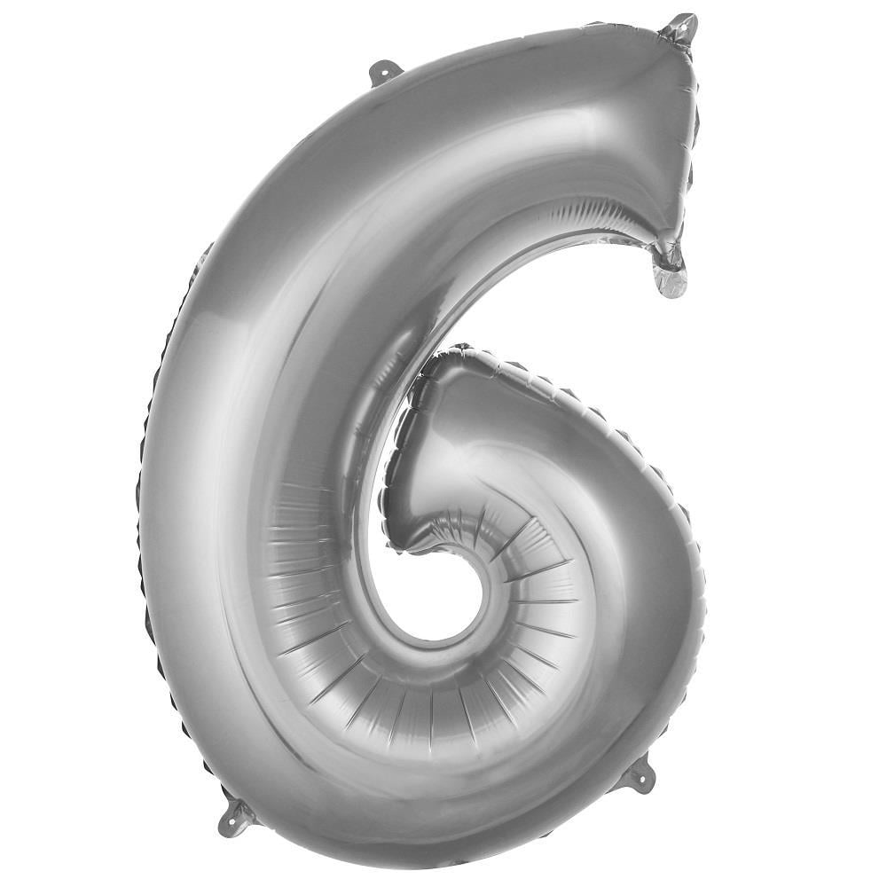 6- RAKAM 34'' GÜMÜŞ RENK BALON 76 CM