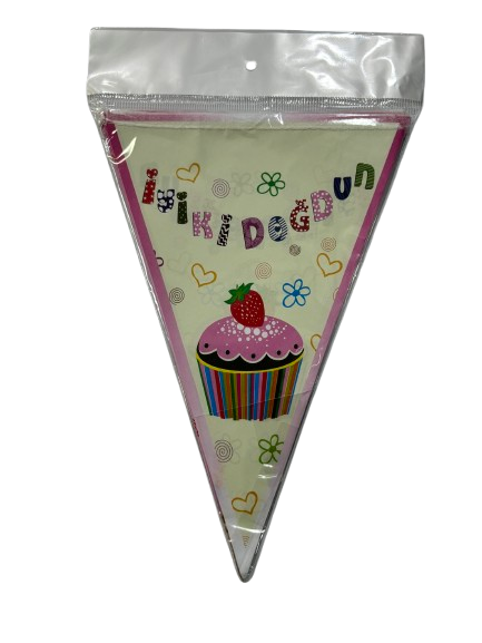 İyiki Doğdun Pembe Cup Cake Üçgen Flama