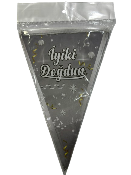 İyiki Doğdun Gümüş Konfetili Üçgen Flama