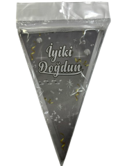 İyiki Doğdun Gümüş Konfetili Üçgen Flama