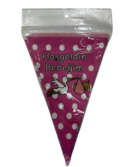 Hoşgeldin Bebeğim Pembe Üçgen Flama