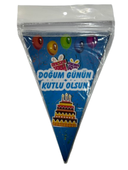 Doğum Günün Kutlu Olsun Mavi Üçgen Flama