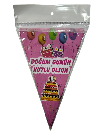 Doğum Günün Kutlu Olsun Pembe Üçgen Flama