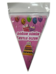 Doğum Günün Kutlu Olsun Pembe Üçgen Flama