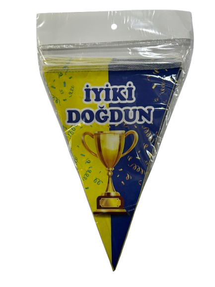 İyiki Doğdun Sarı Mavi Üçgen Flama