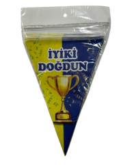 İyiki Doğdun Sarı Mavi Üçgen Flama