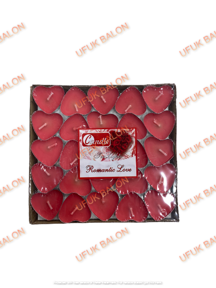Kırmızı Kalp Tealight Mum 50'li