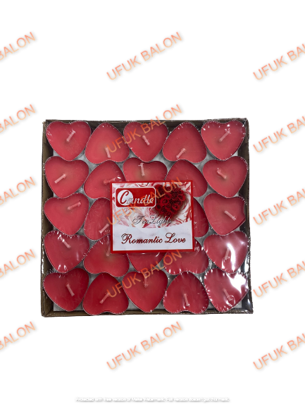 Kırmızı Kalp Tealight Mum 50'li