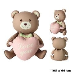 Kahverengi Ayıcık Folyo Balon - Yazılı Kalpli 105x66