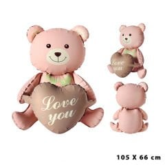 Pembe Ayıcık Folyo Balon - Yazılı Kalpli 105x66
