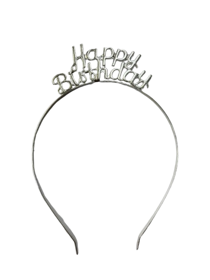Metal Happy Birthday Gümüş Taç