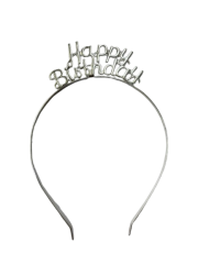 Metal Happy Birthday Gümüş Taç
