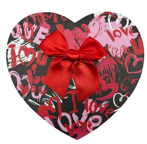 3'lü Siyah Yazılı Kalp Kutu 20,5x20