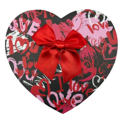 3'lü Siyah Yazılı Kalp Kutu 20,5x20