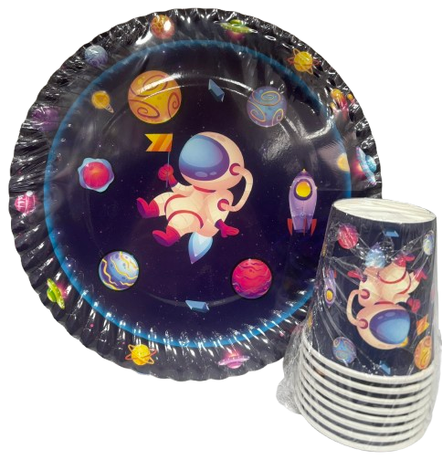 Uzay Temalı Karton Tabak Bardak 8'li