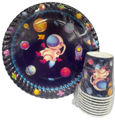 Uzay Temalı Karton Tabak Bardak 8'li