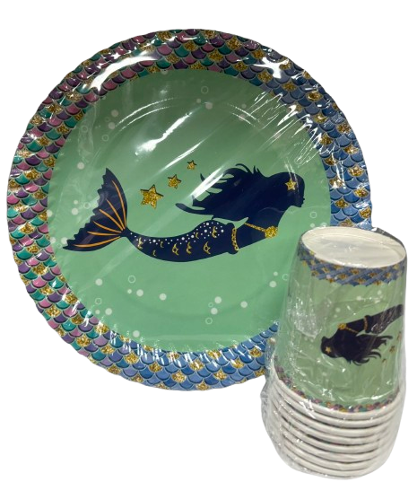 Deniz Kızı Temalı Karton Tabak Bardak 8'li