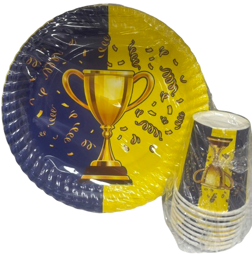 Sarı Lacivert Temalı Karton Tabak Bardak 8'li