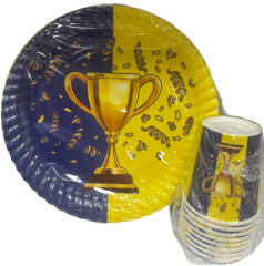 Sarı Lacivert Temalı Karton Tabak Bardak 8'li
