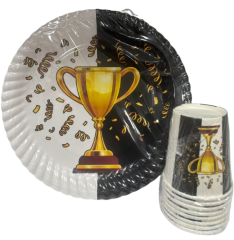 Siyah Beyaz Temalı Karton Tabak Bardak 8'li