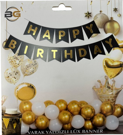 Siyah Altın Happy Birthday Banner
