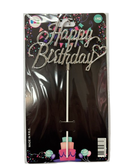 Gümüş Happy Birthday Pasta Süsü