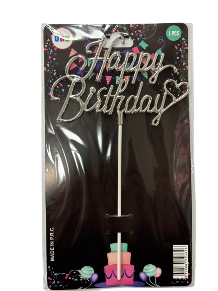 Gümüş Happy Birthday Pasta Süsü