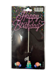 Pembe Happy Birthday Pasta Süsü