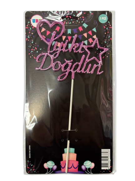 Pembe Happy Birthday Pasta Süsü