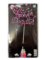 Pembe Happy Birthday Pasta Süsü