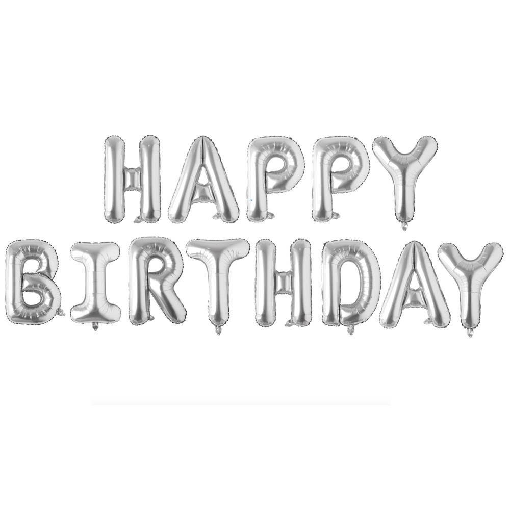 13'' Gümüş Happy Birthday Set