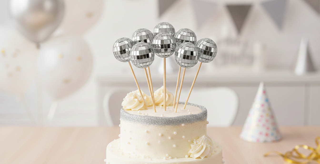 4cm Gümüş Disko Pasta Süsü 20'li