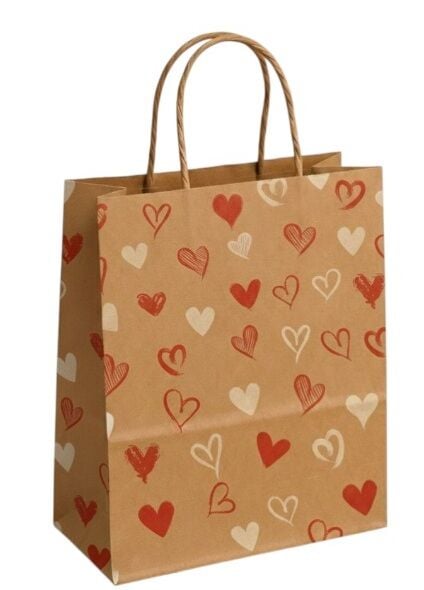 25x12x31 Kalp Baskılı Kraft Çanta 25'li