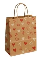 25x12x31 Kalp Baskılı Kraft Çanta 25'li