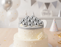 3cm Gümüş Disko Pasta Süsü 12'li