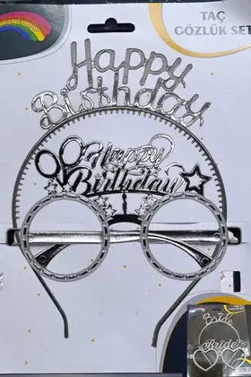 Happy Birthday Mika Gözlük - Taç Gümüş Set