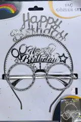Happy Birthday Mika Gözlük - Taç Gümüş Set