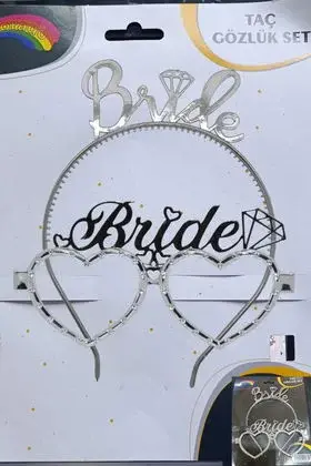 Bride Mika Gözlük - Taç Gümüş Set