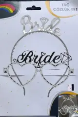 Bride Mika Gözlük - Taç Gümüş Set