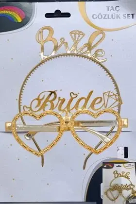 Bride Mika Gözlük - Taç Altın Set