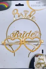 Bride Mika Gözlük - Taç Altın Set