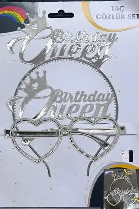 Birthday Queen Mika Gözlük - Taç Gümüş Set